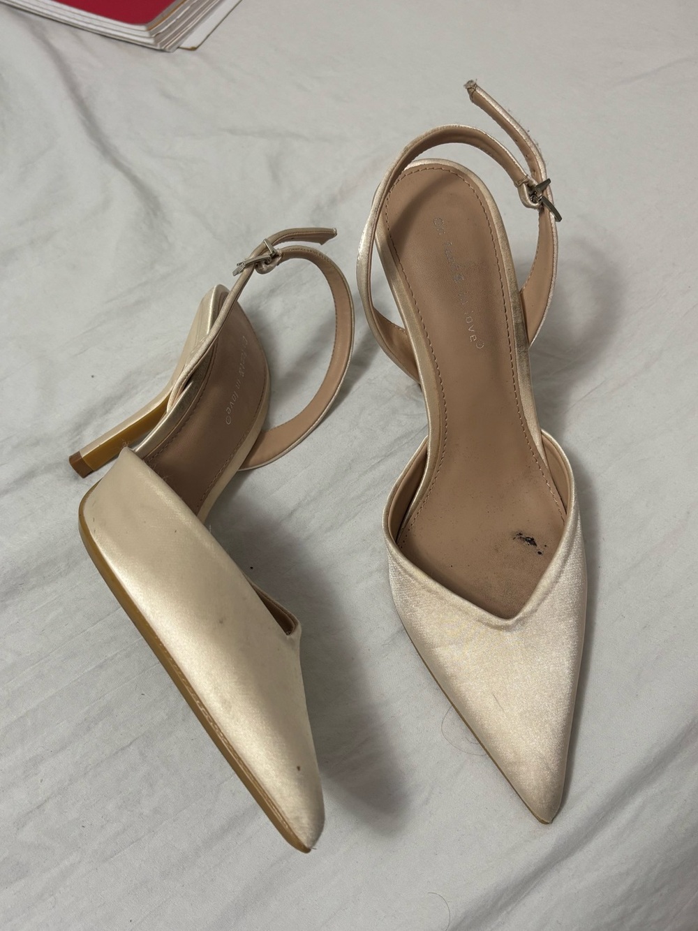 SHEIN Champagne Pointed-Toe Slingback Heels